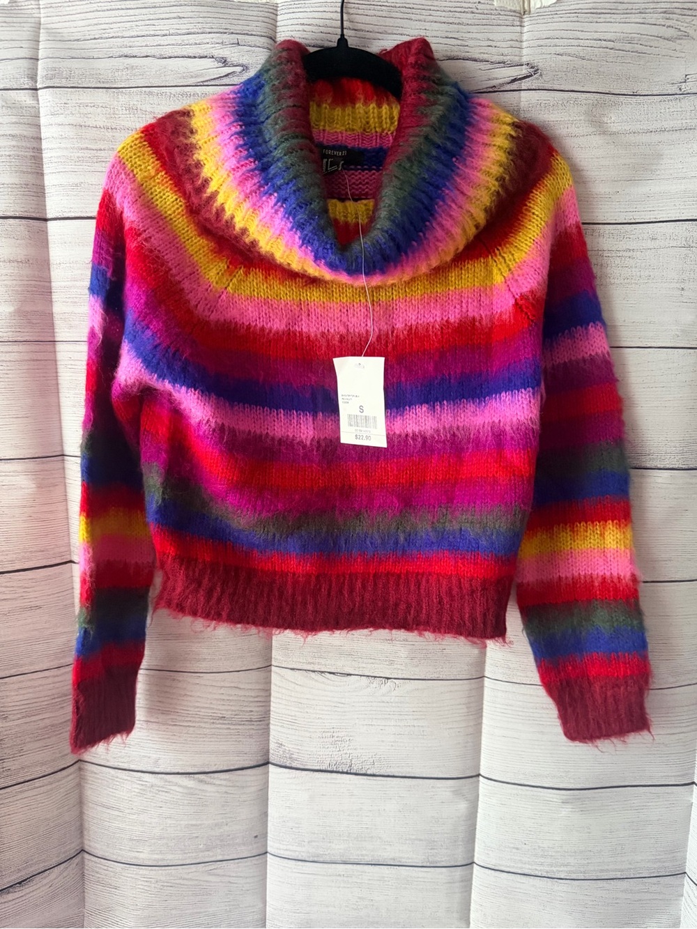 Forever 21 Women’s Colorful Stripped Long Sleeve cropped turtleneck sweater. NEW